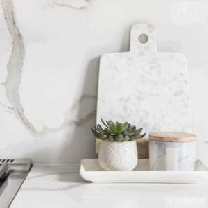 Cutting board on durable quartz countertop with clean design