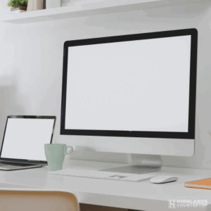Workstation featuring desktop computer on durable quartz surface